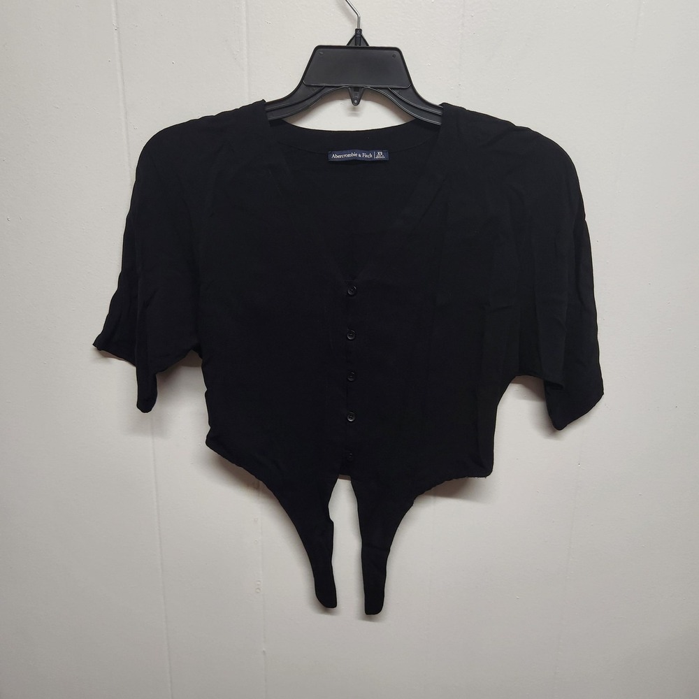 Abercrombie & Fitch Bodysuit Womens XS Black Button Front V Neck Short Sleeve